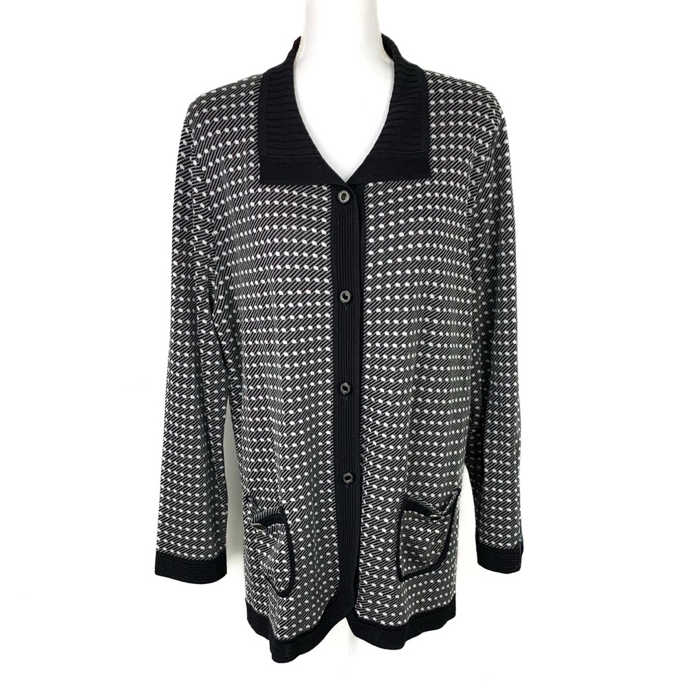 Exclusively Misook Women Plus Size 1X Button Jacket Knit Pockets Geometric